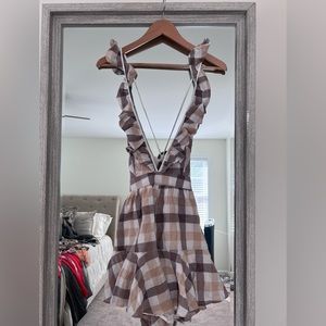 Multi Plaid Taupe Romper